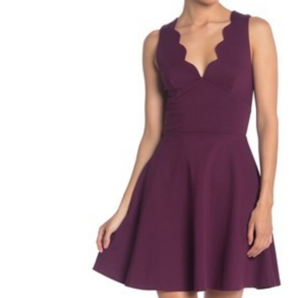 Scalloped V-Neck Mini Fit & Flare Dress 2X